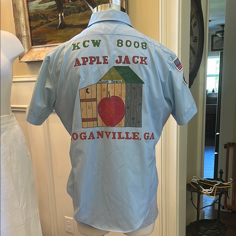 Vintage Hand-painted Bowling Shirt Sz 16 1/2  Light Blue Men's Shirt Mason’s
